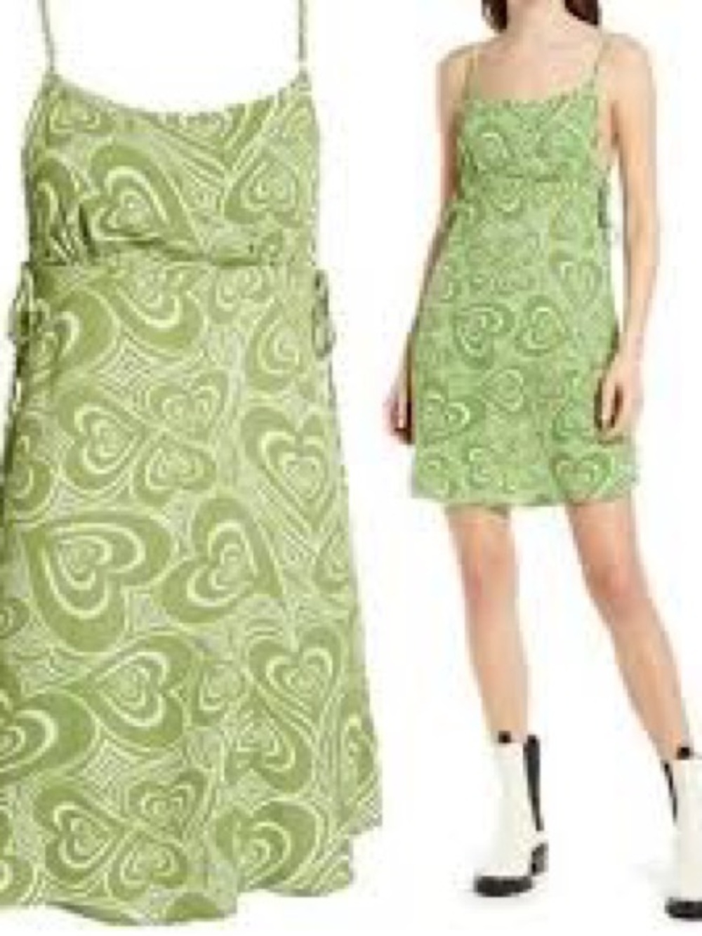Lisa Says Gah Olive Heart-Print Spaghetti-Strap Midi Dress